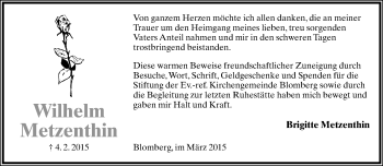 Anzeige  Wilhelm Metzenthin  Lippische Landes-Zeitung
