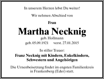 Anzeige  Martha Necknig  Lippische Landes-Zeitung