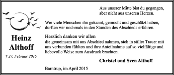 Anzeige  Heinz Althoff  Lippische Landes-Zeitung