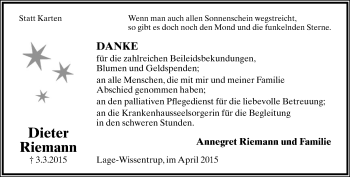 Anzeige  Dieter Riemann  Lippische Landes-Zeitung