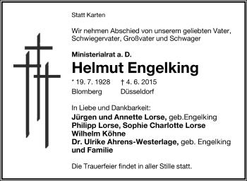 Anzeige  Helmut Engelking  Lippische Landes-Zeitung