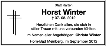 Anzeige  Horst Winter  Lippische Landes-Zeitung