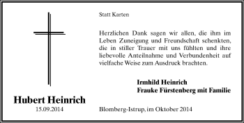 Anzeige  Hubert Heinrich  Lippische Landes-Zeitung