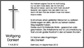 Anzeige  Wolfgang Dankert  Lippische Landes-Zeitung