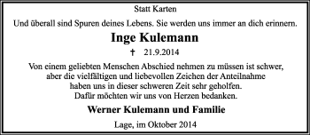 Anzeige  Inge Kulemann  Lippische Landes-Zeitung