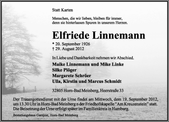 Anzeige  Elfriede Linnemann  Lippische Landes-Zeitung