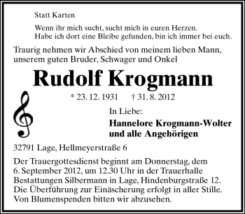 Anzeige  Rudolf Krogmann  Lippische Landes-Zeitung