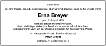 Anzeige  Erna Breyer  Lippische Landes-Zeitung