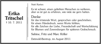 Anzeige  Erika Tritschel  Lippische Landes-Zeitung