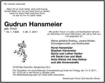 Anzeige  Gudrun Hansmeier  Lippische Landes-Zeitung