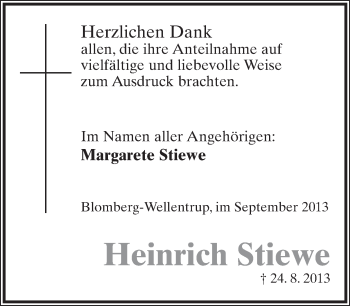 Anzeige  Heinrich Stiewe  Lippische Landes-Zeitung