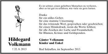 Anzeige  Hildegard Volkmann  Lippische Landes-Zeitung