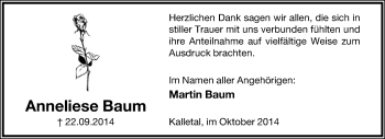 Anzeige  Anneliese Baum  Lippische Landes-Zeitung