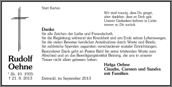 Anzeige  Rudolf Oehne  Lippische Landes-Zeitung