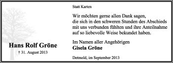 Anzeige  Hans Rolf Gröne  Lippische Landes-Zeitung