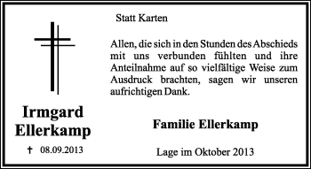 Anzeige  Irmgard Ellerkamp  Lippische Landes-Zeitung