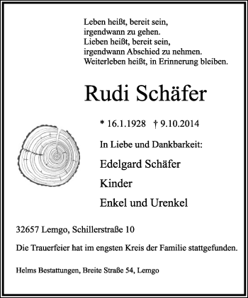 Anzeige  Rudolf Schäfer  Lippische Landes-Zeitung