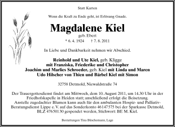 Anzeige  Magdalene Kiel  Lippische Landes-Zeitung