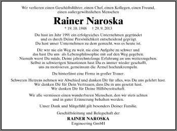 Anzeige  Rainer Naroska  Lippische Landes-Zeitung