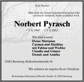 Anzeige  Norbert Pyrasch  Lippische Landes-Zeitung
