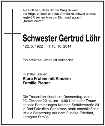 Anzeige  Gertrud Löhr  Lippische Landes-Zeitung