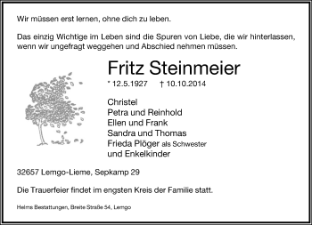 Anzeige  Fritz Steinmeier  Lippische Landes-Zeitung