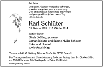Anzeige  Karl Schlüter  Lippische Landes-Zeitung