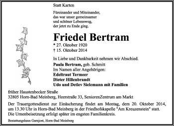 Anzeige  Friedrich Bertram  Lippische Landes-Zeitung
