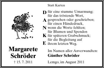 Anzeige  Margarete Schröder  Lippische Landes-Zeitung