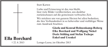 Anzeige  Ella Borchard  Lippische Landes-Zeitung