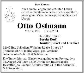 Anzeige  Otto Ostmann  Lippische Landes-Zeitung