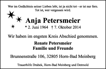 Anzeige  Anja Petersmeier  Lippische Landes-Zeitung