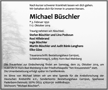 Anzeige  Michael Büschler  Lippische Landes-Zeitung