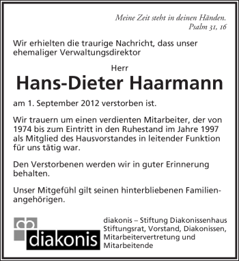 Anzeige  Hans-Dieter Haarmann  Lippische Landes-Zeitung