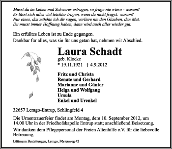 Anzeige  Laura Schadt  Lippische Landes-Zeitung