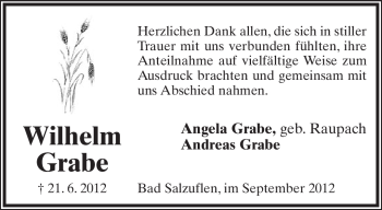 Anzeige  Wilhelm Grabe  Lippische Landes-Zeitung