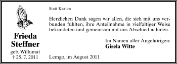 Anzeige  Frieda Steffner  Lippische Landes-Zeitung