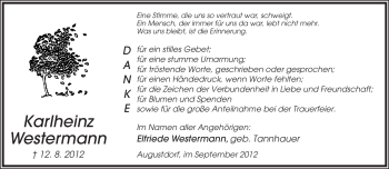 Anzeige  Karlheinz Westermann  Lippische Landes-Zeitung