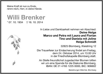 Anzeige  Willi Brenker  Lippische Landes-Zeitung