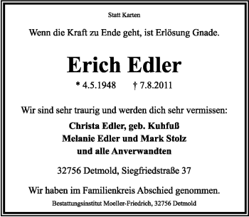 Anzeige  Erich Edler  Lippische Landes-Zeitung