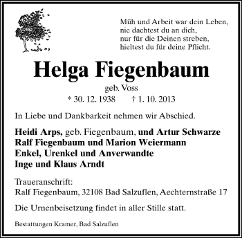 Anzeige  Hrlga Fiegenbaum  Lippische Landes-Zeitung