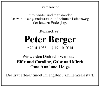 Anzeige  Peter Berger  Lippische Landes-Zeitung