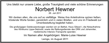 Anzeige  Norbert Hewner  Lippische Landes-Zeitung