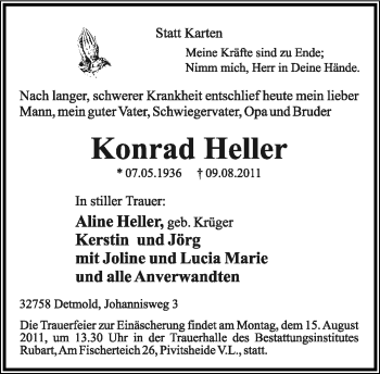 Anzeige  Konrad Heller  Lippische Landes-Zeitung