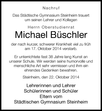 Anzeige  Michael Büschler  Lippische Landes-Zeitung
