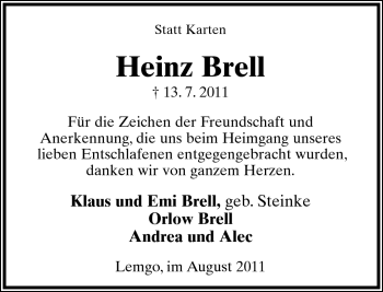 Anzeige  Heinz Brell  Lippische Landes-Zeitung
