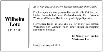 Anzeige  Wilhelm Lotz  Lippische Landes-Zeitung