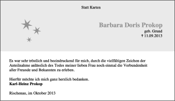 Anzeige  Barbaraq Doris Prokop  Lippische Landes-Zeitung