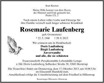 Anzeige  Rosemarie Laufenberg  Lippische Landes-Zeitung