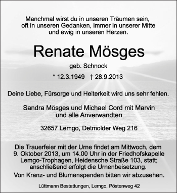 Anzeige  Renate Mösges  Lippische Landes-Zeitung
